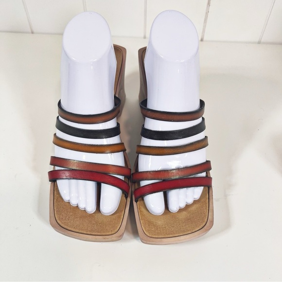 Vintage Y2K Fashion Bug Multicolor Italian Leather Strappy Block Wedge Sandals - Picture 2 of 9